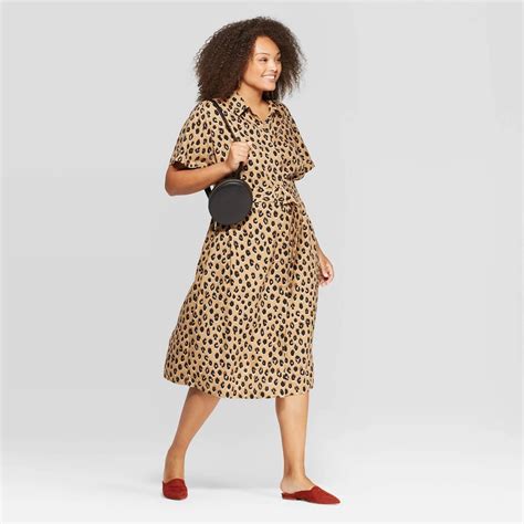 A New Day Plus Size Animal Print Short Sleeve Collared Midi Shirtdress