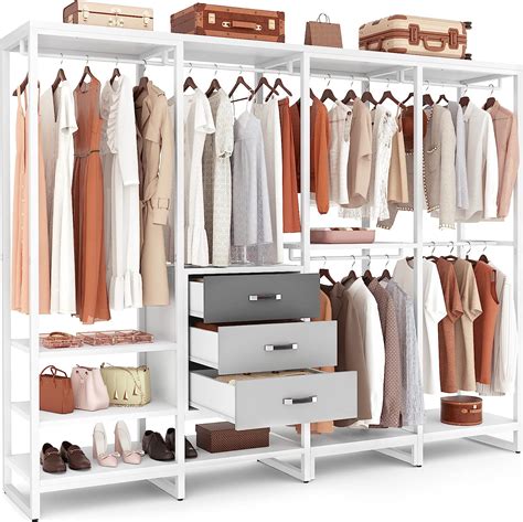 Aheaplus Wood Clothes Rack Wardrobe Closet For Hanging Clothes Heavy