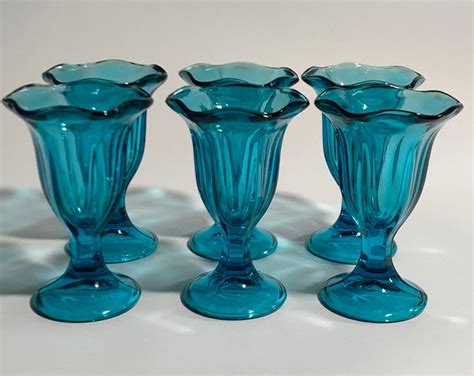 Anchor Hocking Aqua Blue Tulip Ice Cream Sundae Glasses Set Etsy