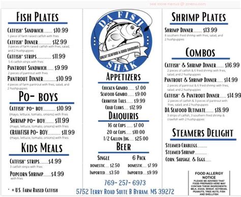 Menu At Da Fish Shak Restaurant Byram