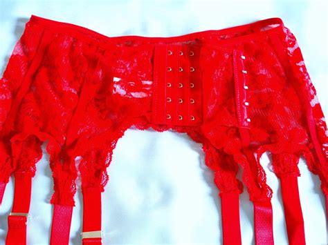 Red Garter Belt Lace Material Suspender Belt 8 Straps Birthday Etsy