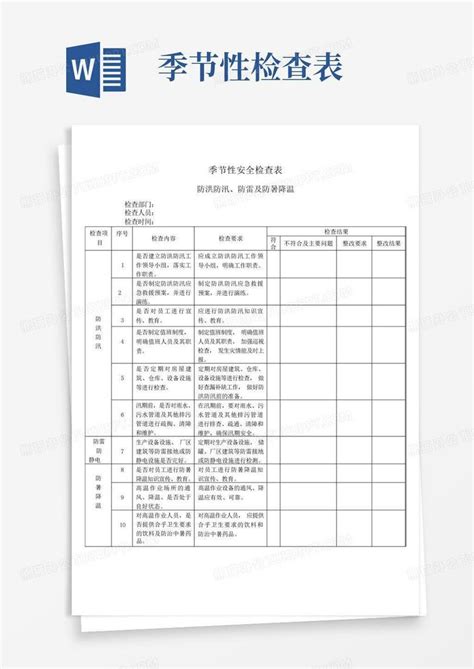 记录 3季节性安全检查表word模板下载编号lrxjknky熊猫办公