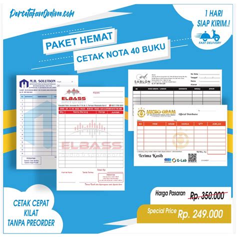 Jual Paket 40 Buku Nota Custom 2 Play Ukuran 105 X 16 Cm 14 Folio