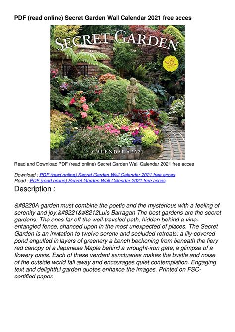 Pdf Read Online Secret Garden Wall Calendar Free Acces