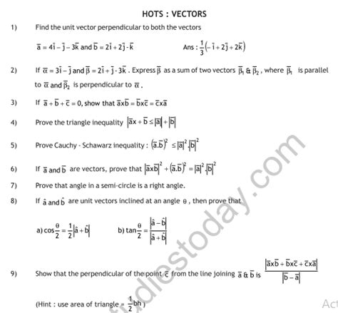 Cbse Class 12 Mathematics Hots Vectors