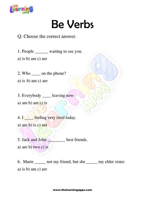 Free Printable Be Verbs Worksheets For Grade 3