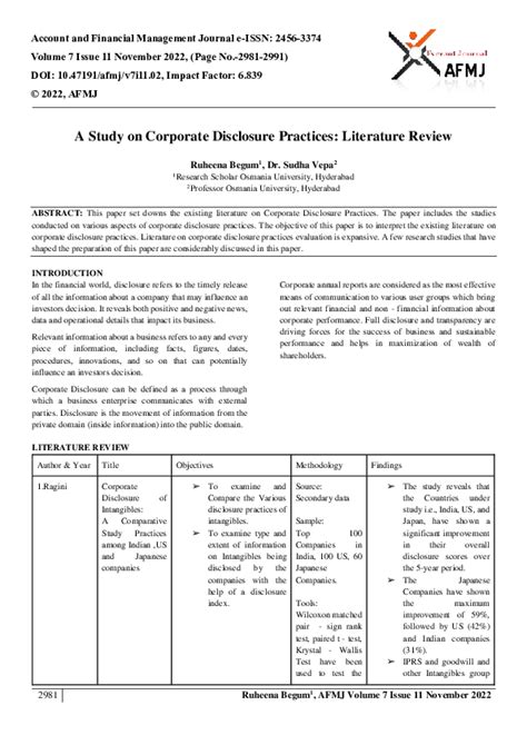 Pdf A Study On Corporate Disclosure Practices Literature Review