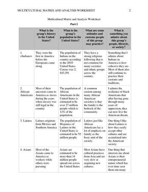 Solution Multicultural Matrix And Analysis Worksheet Studypool