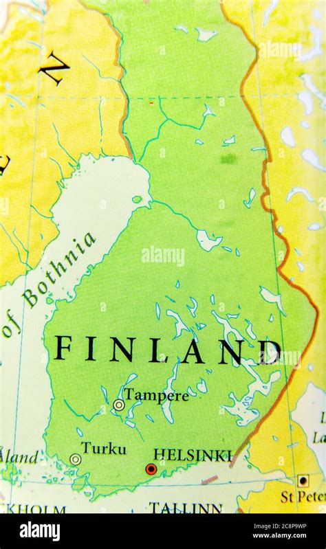 Geographic Map Of European Country Finland With Important Cities Stock