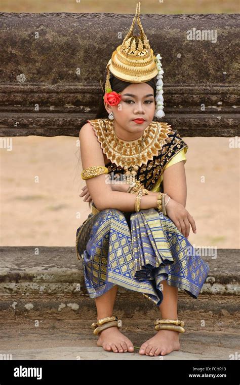 Khmer Dancer In Apsara Costume At Angkor Wat Temple High Resolution