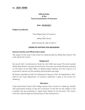 Fillable Online Signed Order Motion For Rehearing In TDI V Brown Pdf