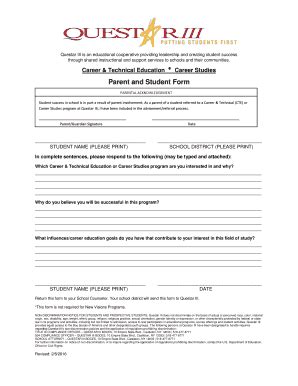 Fillable Online Parent And Student Form Questar III BOCES Fax Email