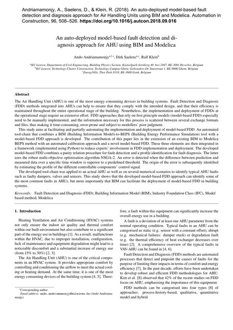 PDF An Auto Deployed Model Based Fault Detection And Diagnosis