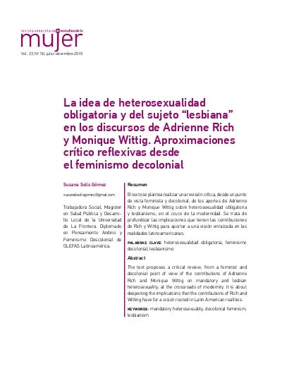 La Idea De Heterosexualidad Obligatoria Y Del Sujeto Lesbiana En Los