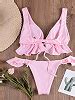 Pink Ruffle Trim Bikini Top And High Waist Bottom Choies