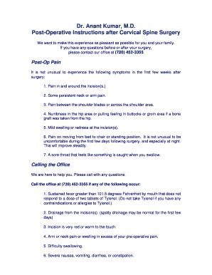 Fillable Online Post Operative Instructions After Fax Email Print