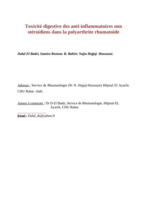 PDF Toxicité digestive des anti inflammatoires non stéroïdiens dans