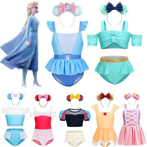 Disney Princess Swimsuit Frozen Elsa Anna Snow White Aurora Belle Cinderella Jasmine Aladdin