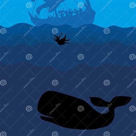 Jonah and the Whale. Silhouette, Hand Drawn. Stock Vector ...