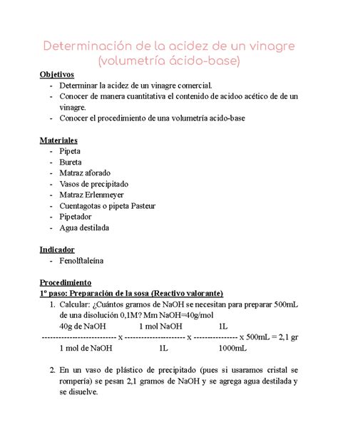 Determinación de la acidez de un vinagre Determinación de la acidez