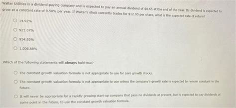 Solved Walter Utilities Is A Dividend Paying Company And Is Chegg