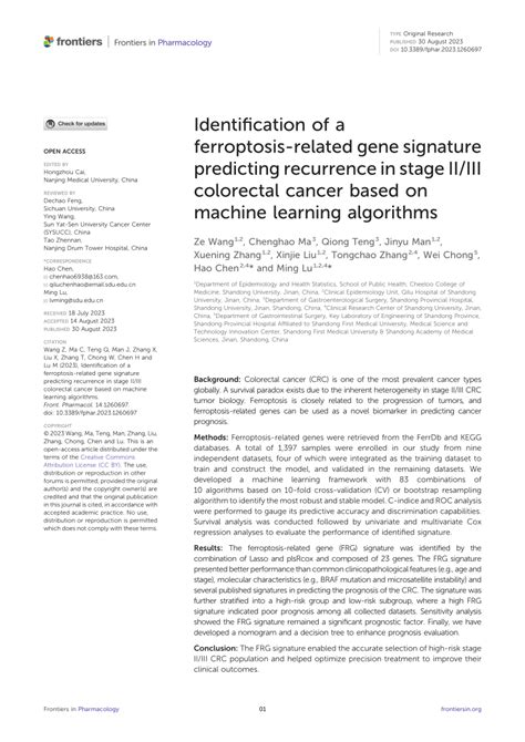 Pdf Identification Of A Ferroptosis Related Gene Signature Predicting Recurrence In Stage Ii