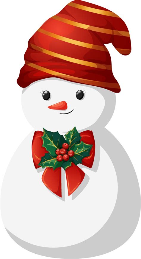 Cute Snowman With Hat And Mistletoe Bow In Cartoon Style 12889754