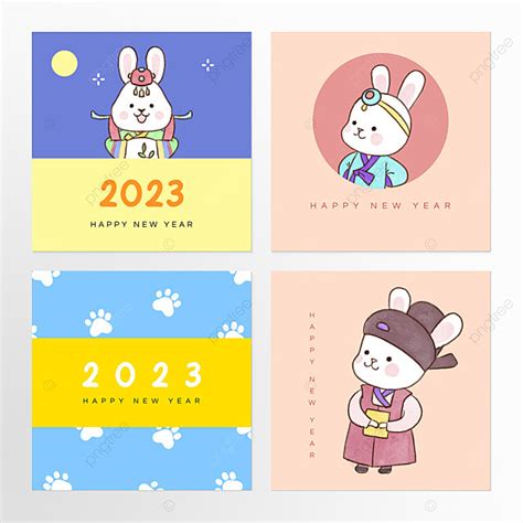 Rabbit Year Traditional Costume Korean Cartoon New Year Festival Social