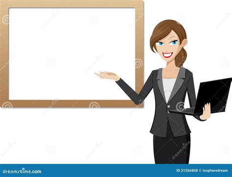 Working Woman Presentation With Whiteboard And Computer Laptop Stock