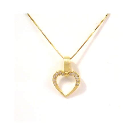 COLLANA CON CIONDOLO CUORE IN ORO GIALLO 18 KT E ZIRCONI