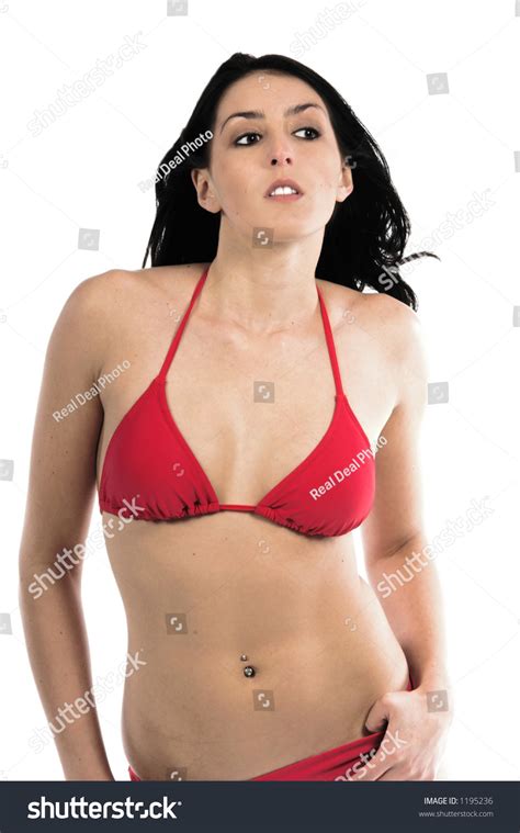 Beautiful Brunette Red Bikini Stock Photo Shutterstock