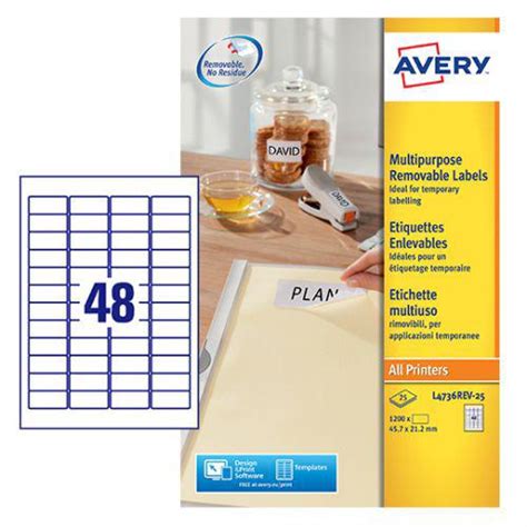 Avery Removable Labels 48 Per Sheet Av10637 Inkjet And Laser