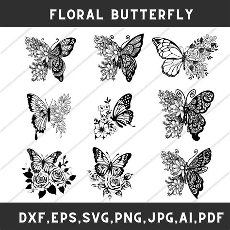 Floral Butterfly Svg Flying Butterflies Svg Floral Woman Svg Floral