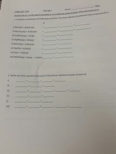 Solved Complete And Balance The Following Reactions You Chegg