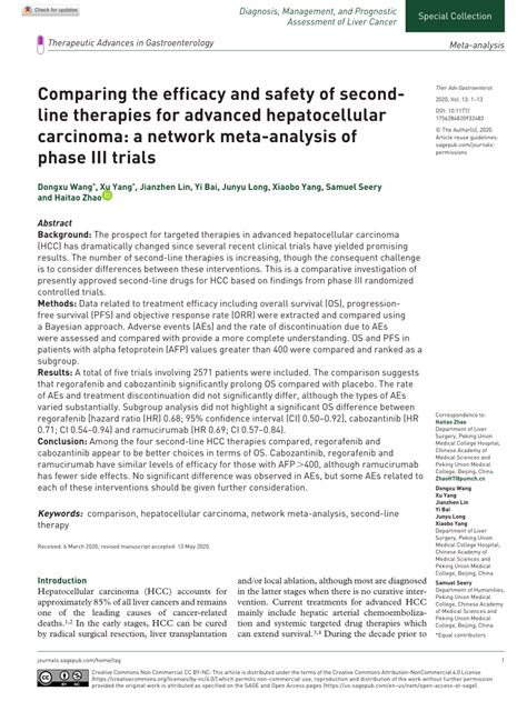 PDF Comparing The Efficacy And Safety Of Second Line Therapies For