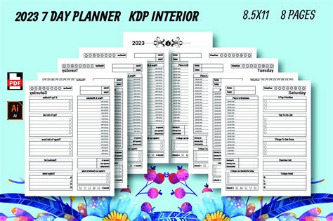 2023 7 Day Weekly Planner KDP Interior Graphic By Azzziz Creative Fabrica