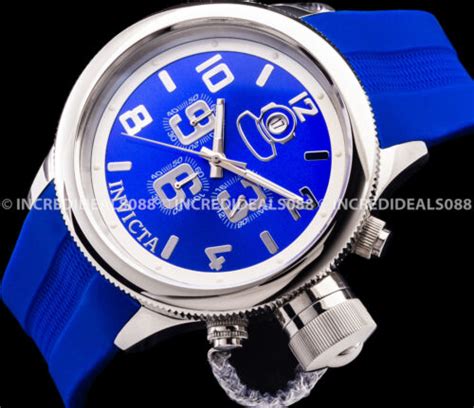 Invicta Men Russian Diver Chronograph Blue Silver Dial Bold 52mm Strap Watch Ebay