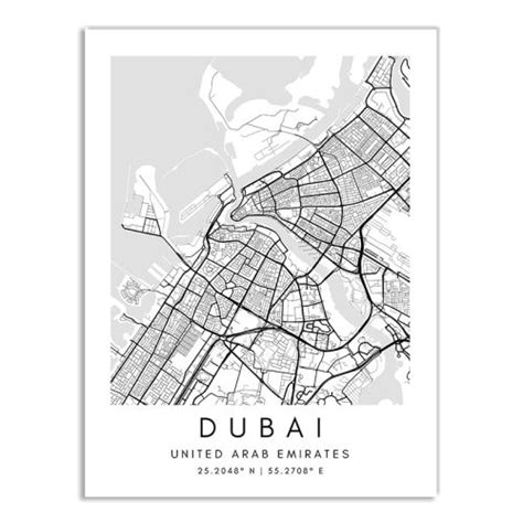 Affiche Plan De Duba Mirats Arabes Unis En Noir Et Blanc Worldinmaps