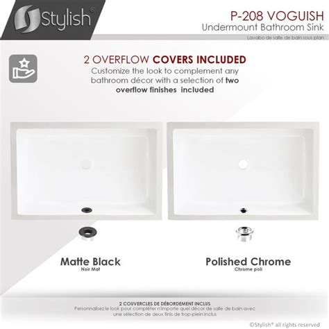 Stylish™ 24 W White Rectangular Undermount Ceramic Bathroom Sink With