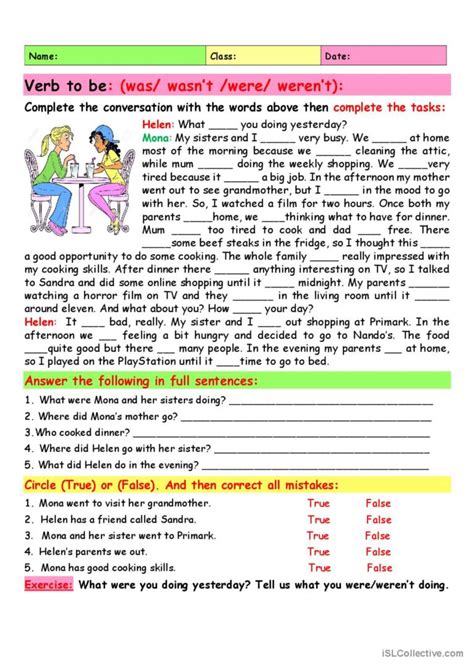 Was Were Wasnt Werent Esl Worksheet By Englishexpert Sexiz Pix