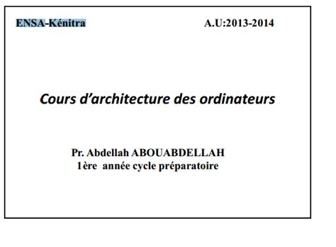 Cours Darchitecture Des Ordinateurs Tc Ensakh