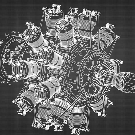 Radial Engine Diagram Wall Art | Digital Art