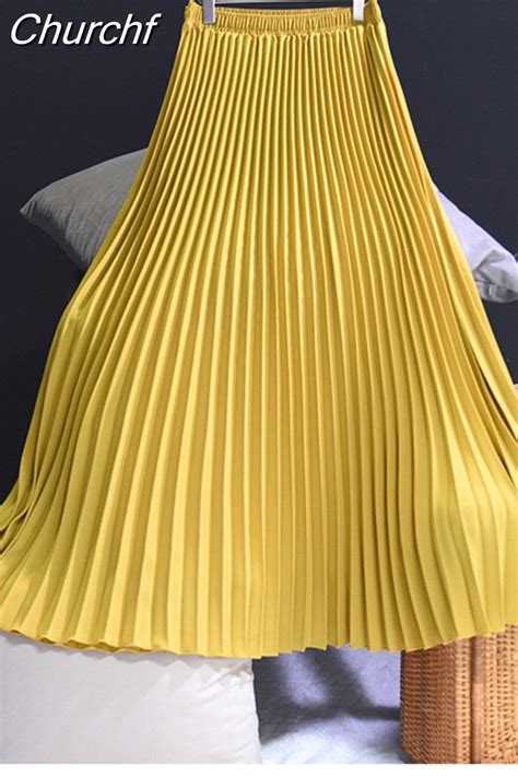 Churchf Pleated Midi Long Skirt For Women Korean Fashion Casual High