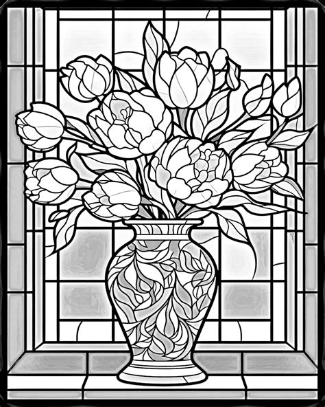 Flower Vase Stained Glass Pattern Print Digital Art February Birth Flower Wall Art 16x20