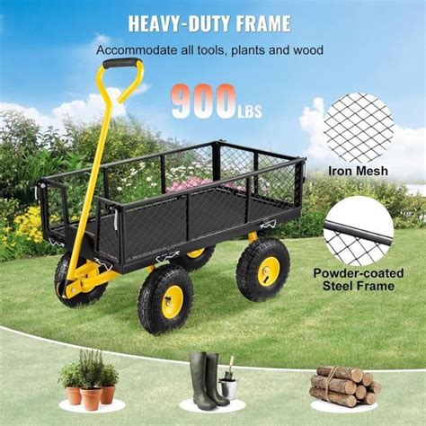 VEVOR Chariot De Jardin Transport 408 Kg Charrette Remorque Acier 4