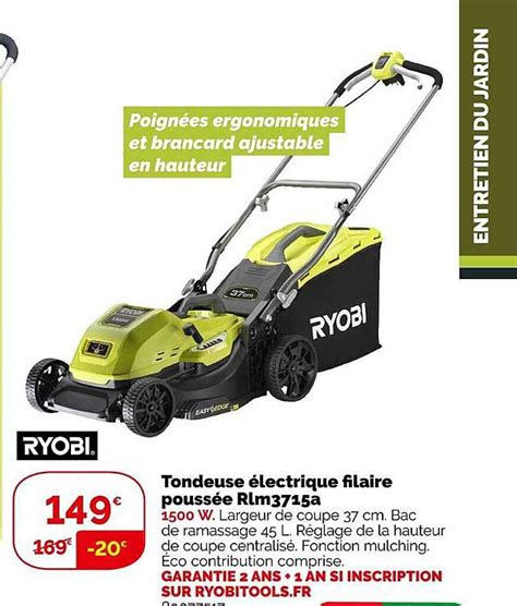 Promo Tondeuse électrique Filaire Poussée Rlm3715a Ryobi chez WELDOM