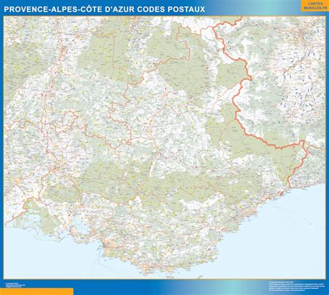 Wall Map Of Provence Alpes Cote Azur Zip Codes Wall Maps Of The World