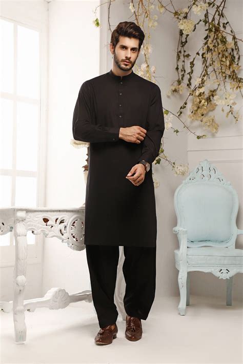 Mens Black Shalwar Kameez Pakistani Indian Handmade Mens Formal Black