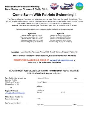 Fillable Online Come Swim With Patriots Swimming TeamUnify Fax