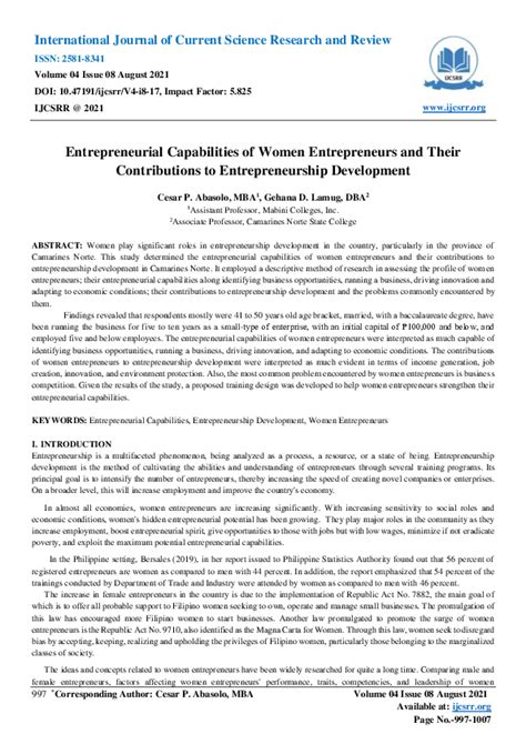 Pdf Entrepreneurial Capabilities Of Women Entrepreneurs And Their